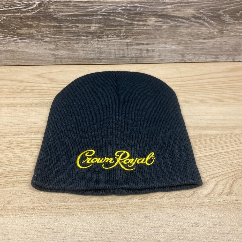 Crown Royal Hat Cap Beanie Black Gold Logo Whisky Alcohol Beer Advertising Promo